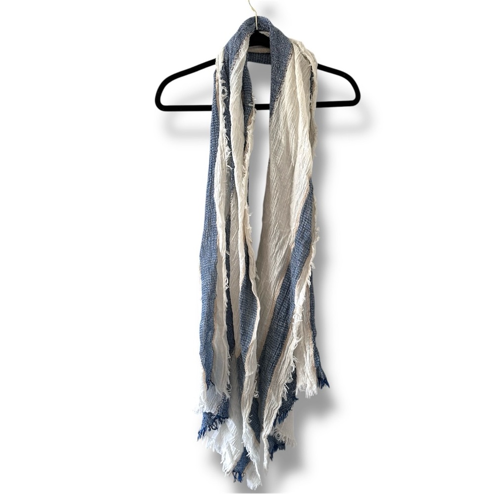 NWT Simply Noelle Beige & Blue Striped Blanket Scarf Boho Spring Classic Preppy